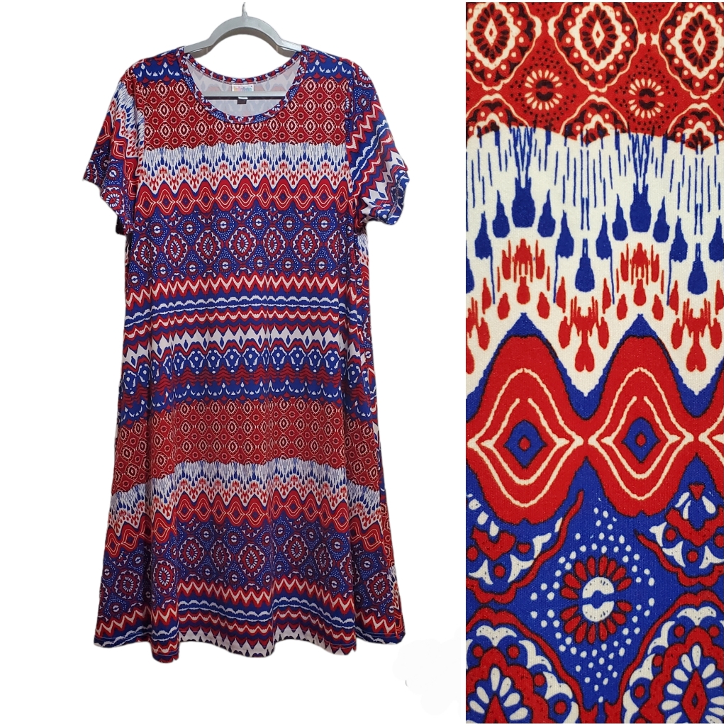 Lularoe Abstract Print Dress 2xl Red White Blue